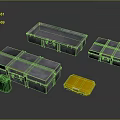 Gray Cargo Crates With Green Barrel And Yellow Container Setup