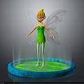 Fairy With Blonde Hair Green Dress And Transparent Wings On Blue Glowing Base