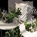 Elegant White Decorative Structure With Green Plants On Black Display Stand 3d model