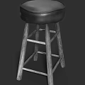 Classic Wooden Bar Stool With Red Leather Seat And Sturdy Legs