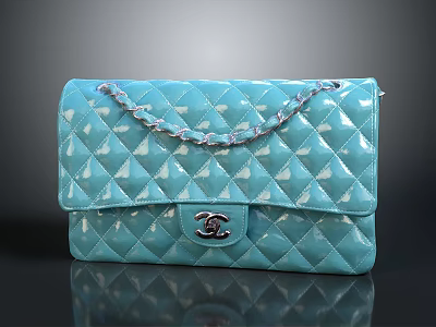 Elegant Light Blue Quilted Ladies Handbag With Chain Strap And Signature Logo 3d model