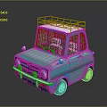 Turquoise Small Vintage Car With Roof Rack And Round Headlights Design