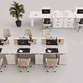 Modern Office Workspace With Multiple Desks Ergonomic Chairs Computers And Potted Plant