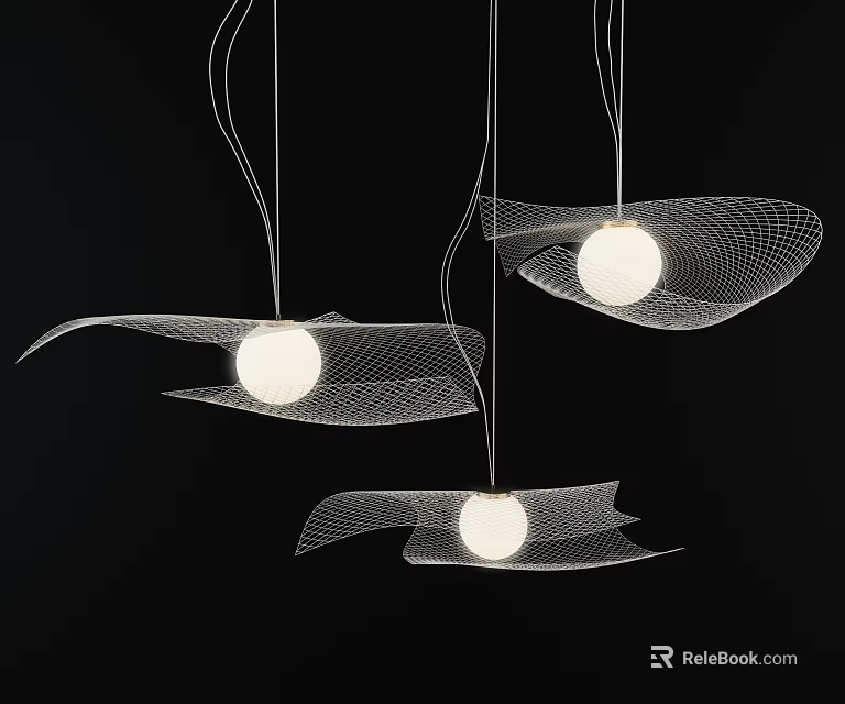 Inflatable Hanging Decorative Lamps With Mesh Structure And Spherical Bulbs On Black Background 3d model