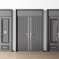 Contemporary Gray Double Doors With Sleek Metal Handles And Panel Design For Home Entrance
