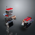 High Precision Automotive Engine Components With Red And Silver Metallic Finish 3d model