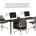 Large Modern Office Desk With Computer Monitors Office Chairs And Pendant Light