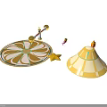 Vibrant Yellow Scene Components Featuring Circular Platform Conical Tent And Star Ornaments