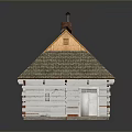 Traditional Wooden House Featuring Gray Shingle Roof Small Chimney White Walls and Orange Porch Pillars