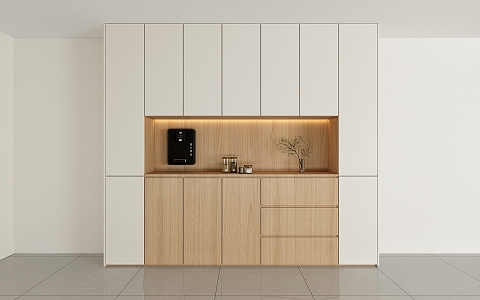 Simple Log Cream Style Sideboard Wine Cabinet Integrated Wall Living Room High Cabinet Tea Cabinet Segmented Storage Cabinet 3d model