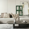 Modern Living Room With Light Gray Sofa Golden Bear Sculpture And Marble Fireplace