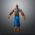Mythical Bearded Male Character In Blue Robe With Orange Accents Muscular Build Standing Pose