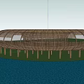 Wooden Observation Deck Curved Circular Frame Design With Green Grass And Blue Sky