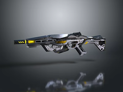 Futuristic Sci Fi Weapon With Metallic Body And Yellow Accents Advanced Design 3d model