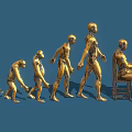 Human Evolution Stages Depicted As Golden Statues From Ape To Laptop User