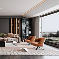 Modern Living Room Interior With Large Sofa Coffee Table Area Rug Fireplace And Accent Chairs