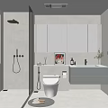 Modern Bathroom Interior Design with Glass Shower White Toilet Double Sink and Mirror