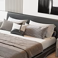 Modern Double Bed with Gray Upholstered Frame and Layered Bedding in Minimalist Bedroom with Nightstands