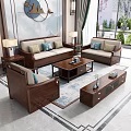 New Chinese Solid Wood Sofa And Coffee Table Combination With Soft Cushions For Living Room
