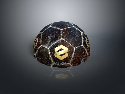 Black Brown Marbled Decorative Sphere With Golden Emblem And Textured Surface 3d model
