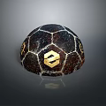 Black Brown Marbled Decorative Sphere With Golden Emblem And Textured Surface