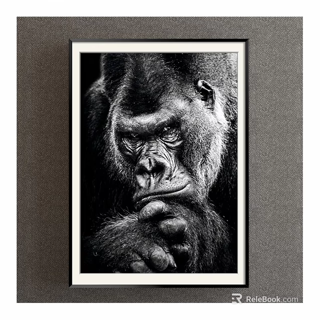 Detailed Black and White Gorilla Animal Painting With Framed Portrait and Expressive Face 3d model 