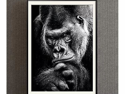 Detailed Black and White Gorilla Animal Painting With Framed Portrait and Expressive Face 3d model