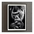 Detailed Black and White Gorilla Animal Painting With Framed Portrait and Expressive Face