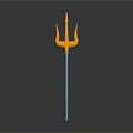 Artistic Golden Trident Sculpture With Blue Handle And Colorful Stripes