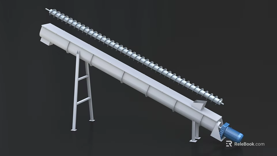 Industrial Screw Conveyor With Helical Blade Steel Trough And Motor Drive 3d model 