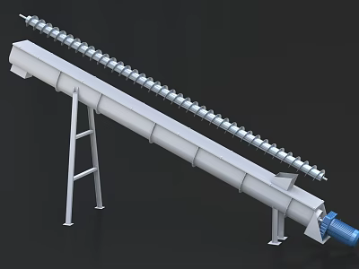 Industrial Screw Conveyor With Helical Blade Steel Trough And Motor Drive 3d model