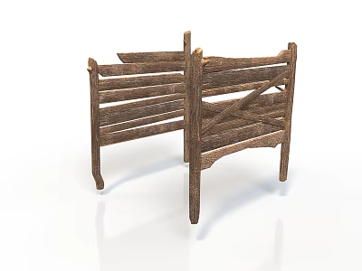Rustic Wooden Fence Structure With Crossed Planks And Support Posts 3d model