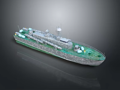 Detailed Warship 3D Model With Deck Antennas Missile Launchers And Hull Design 3d model
