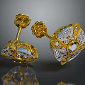 Elegant Gold Earrings With Sparkling Diamond And Gemstone Decorative Patterns 3d model
