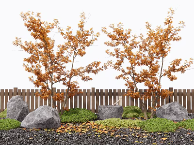 Japanese landscape sketch red maple landscape tree 3d model