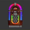 Vintage Wooden Jukebox With Colorful Lighted Panels And Coin Slot
