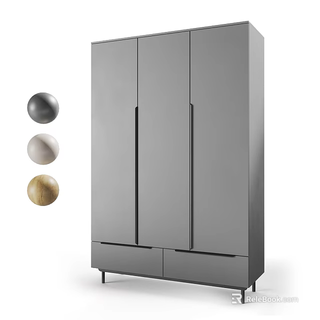 Modern Grey Wardrobe Cabinet With Three Color Options And Bottom Drawers 3d model 
