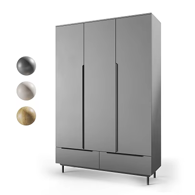 Modern Grey Wardrobe Cabinet With Three Color Options And Bottom Drawers 3d model