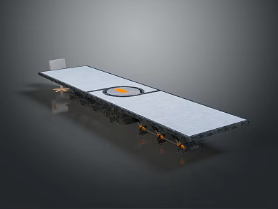 Modern Long Rectangular Furniture With White Tabletop Circular Orange Accent And Black Support 3d model