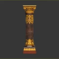 Classical Decorative Column With Gold Carvings Dark Brown Body And Red Base