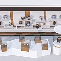 Modern Multi Tiered Display Shelves With Decorative Porcelain Pieces And Wooden White Structure