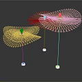 Three Modern Golden Chandelier With Umbrella Shaped Metal Framework And White Base