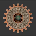 Ornate Metallic Gear Structure With Central Blue Sphere And Intricate Details