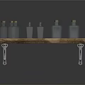 Rustic Wooden Long Table With Metal Brackets And Decorative Wall Blocks