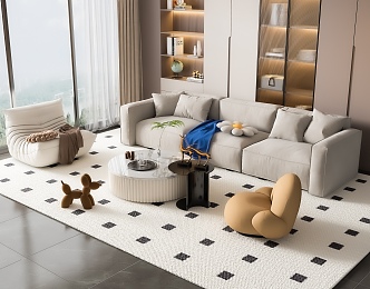 Modern Sofa Coffee Table Combination Poltrona Lazy Sofa Carpet Ornaments Toy Dog 3d model