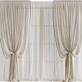 Elegant Beige Sheer Curtains With Draped Pleated Design And Window Tiebacks
