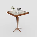 Modern Wooden Side Table With Square Top And Triangular Base Featuring Decorative Vase And Cups 3d model