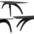 Modern Black Rectangular Dining Table With Curved Legs And Gold Foot Accents 3d model