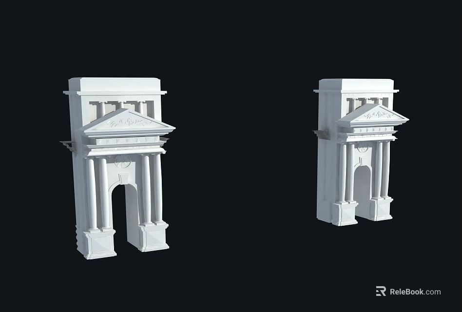 Two White Classical Entrance Gates With Arched Design And Decorative Tops 3d model 