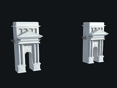 Two White Classical Entrance Gates With Arched Design And Decorative Tops 3d model